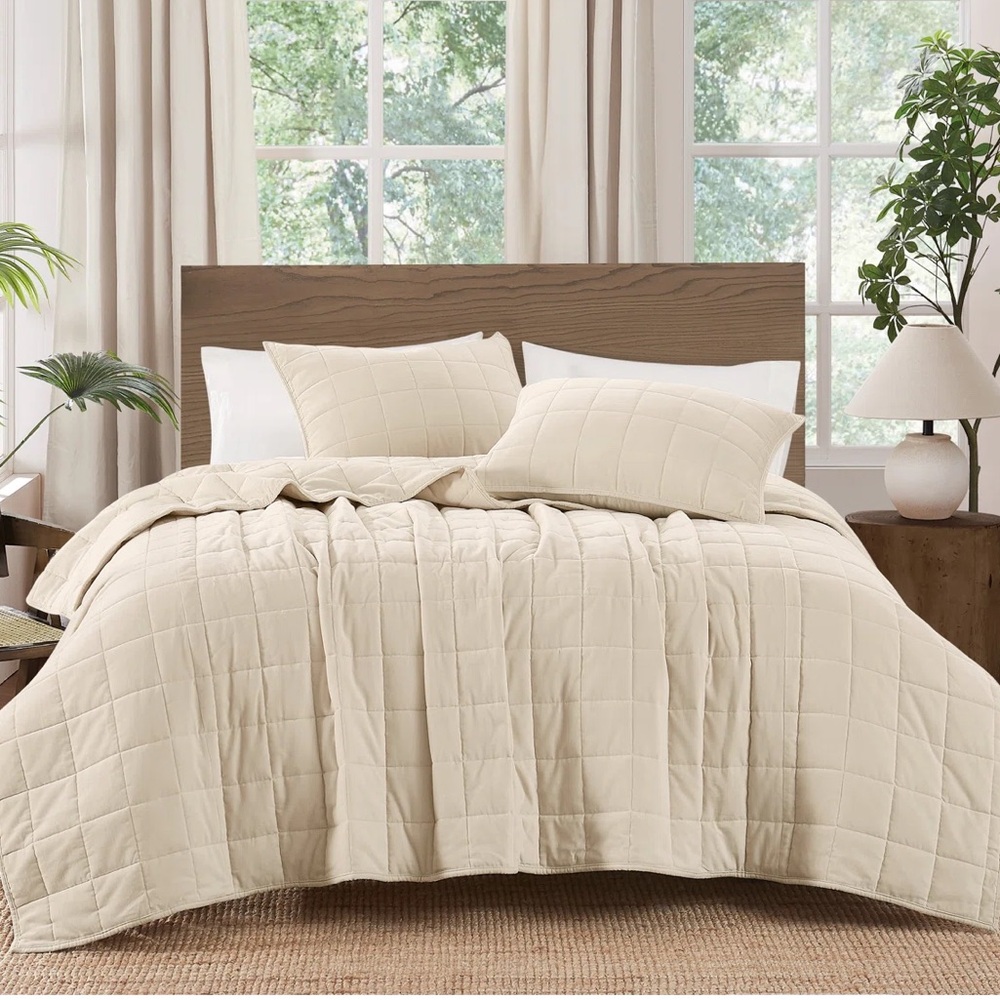 Brooklyn Loom Matte Cotton Velvet Channel Stitch Quilt Set